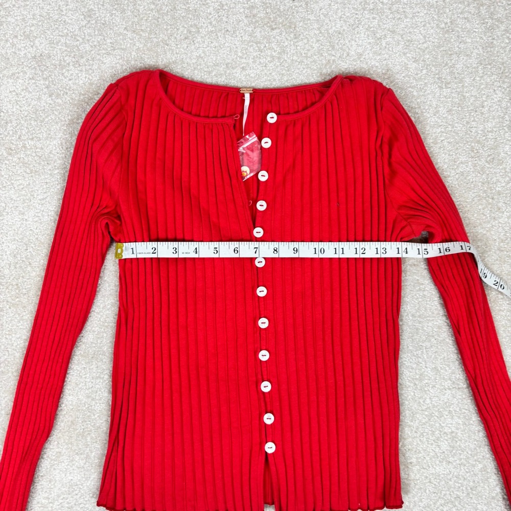 Free People Ribbed Red Button-Up Cardigan - Picture 5 of 6